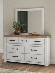 Savonport Full Panel Bed, Dresser and Mirror in White/Brown - PKG025548