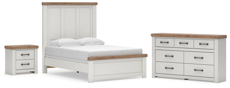 Savonport Full Panel Bed, Dresser and Nightstand in White/Brown - PKG025555