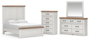 Savonport Full Panel Bed, Dresser, Mirror and Chest in White/Brown - PKG025552