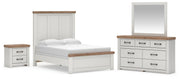 Savonport Full Panel Bed. Dresser, Mirror and Nightstand in White/Brown - PKG025551