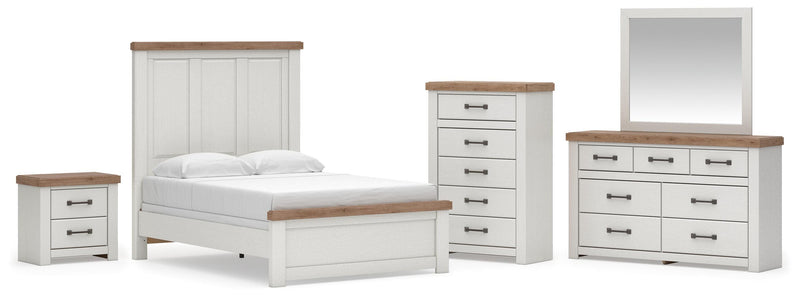 Savonport Full Panel Bed, Dresser, Mirror, Chest and Nightstand in White/Brown - PKG025553