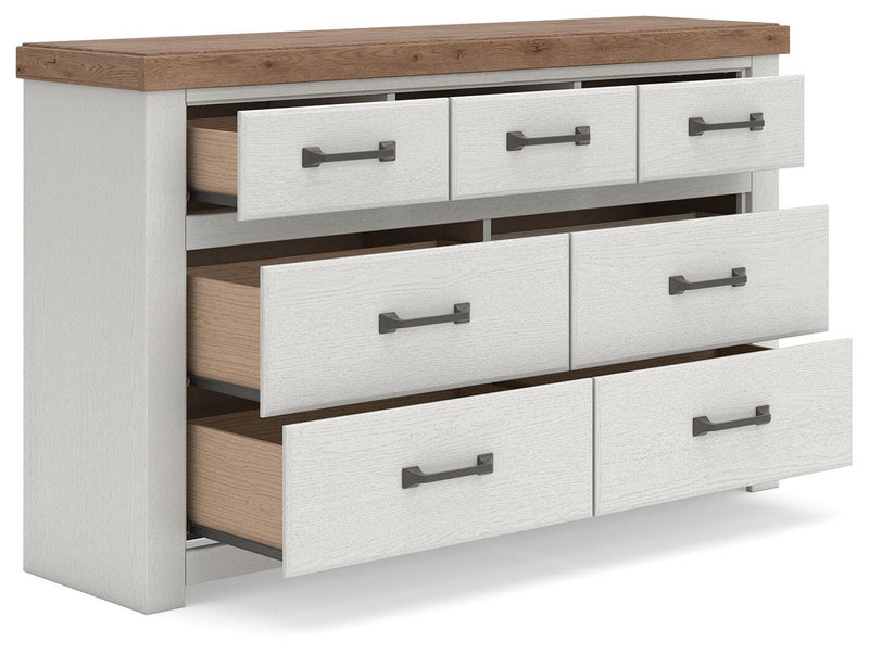 Savonport Full Panel Storage Bed and Dresser in White/Brown - PKG025578