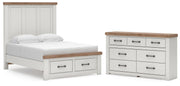 Savonport Full Panel Storage Bed and Dresser in White/Brown - PKG025578