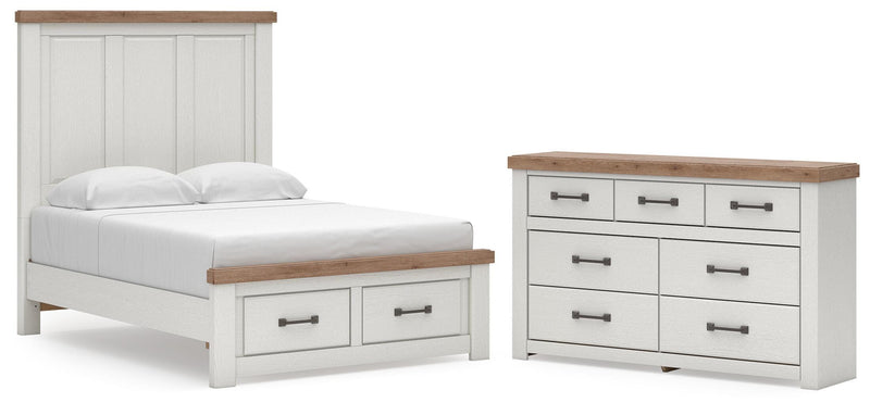 Savonport Full Panel Storage Bed and Dresser in White/Brown - PKG025578