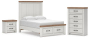 Savonport Full Panel Storage Bed, Chest and Nightstand in White/Brown - PKG025574