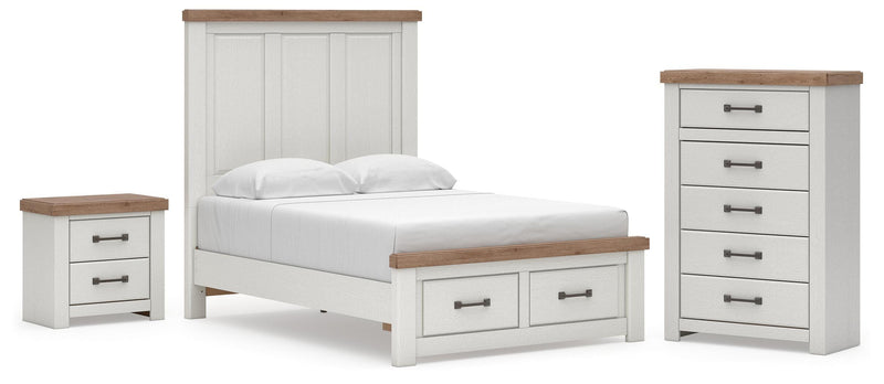 Savonport Full Panel Storage Bed, Chest and Nightstand in White/Brown - PKG025574