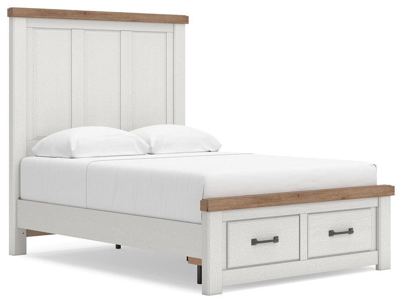 Savonport Full Panel Storage Bed, Chest and Nightstand in White/Brown - PKG025574