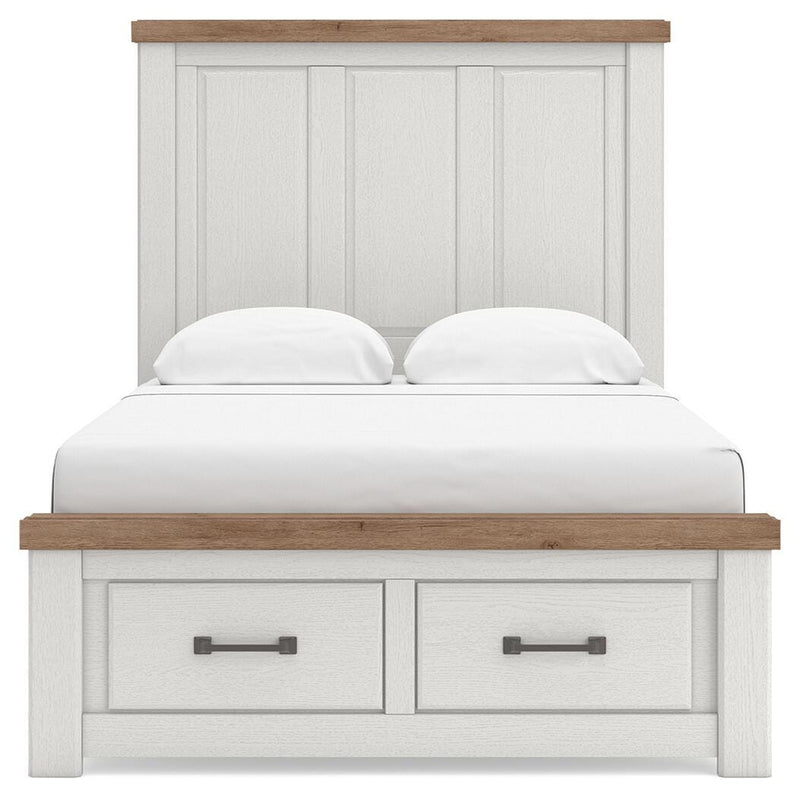 Savonport Full Panel Storage Bed, Chest and Nightstand in White/Brown - PKG025574