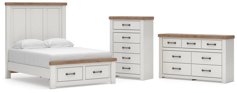 Savonport Full Panel Storage Bed, Dresser and Chest in White/Brown - PKG025573