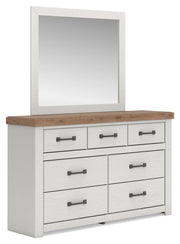 Savonport Full Panel Storage Bed, Dresser and Mirror in White/Brown - PKG025572