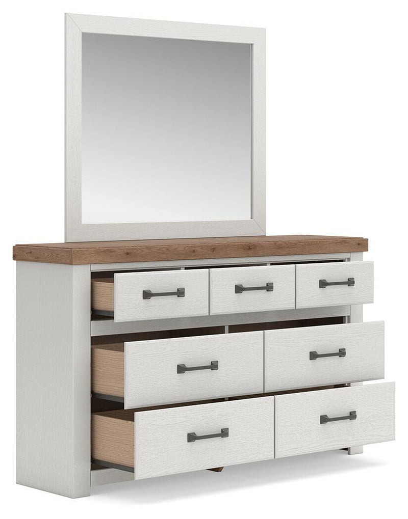 Savonport Full Panel Storage Bed, Dresser and Mirror in White/Brown - PKG025572