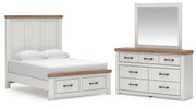 Savonport Full Panel Storage Bed, Dresser and Mirror in White/Brown - PKG025572