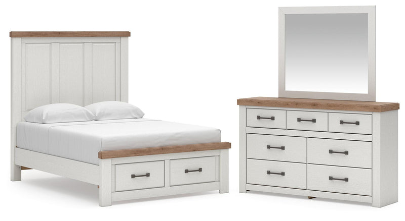 Savonport Full Panel Storage Bed, Dresser and Mirror in White/Brown - PKG025572
