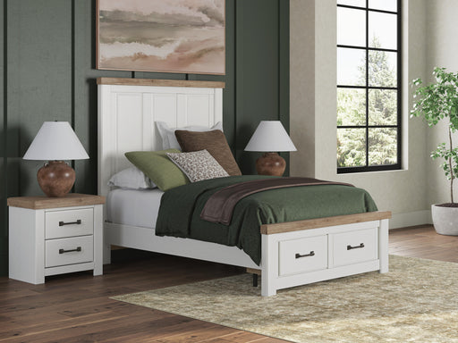 Savonport Full Panel Storage Bed, Dresser and Nightstand in White/Brown - PKG025579