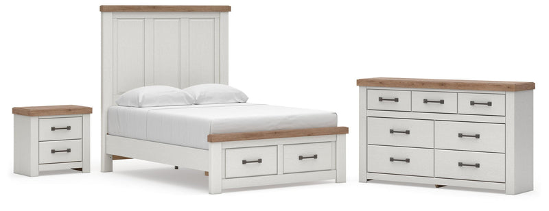 Savonport Full Panel Storage Bed, Dresser and Nightstand in White/Brown - PKG025579