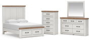 Savonport Full Panel Storage Bed, Dresser, Mirror and Chest in White/Brown - PKG025576
