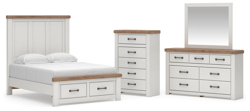 Savonport Full Panel Storage Bed, Dresser, Mirror and Chest in White/Brown - PKG025576