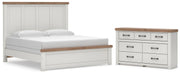 Savonport King Panel Bed and Dresser in White/Brown - PKG025307