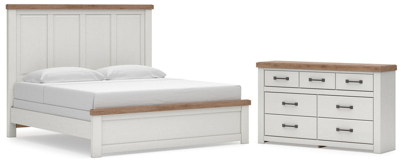 Savonport King Panel Bed and Dresser in White/Brown - PKG025307