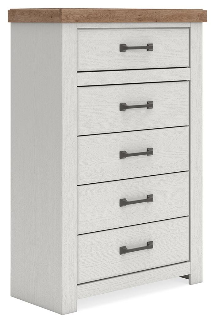 Savonport King Panel Bed, Chest and Nightstand in White/Brown - PKG025303