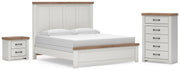 Savonport King Panel Bed, Chest and Nightstand in White/Brown - PKG025303