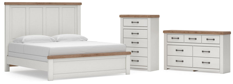 Savonport King Panel Bed, Dresser and Chest in White/Brown - PKG025302