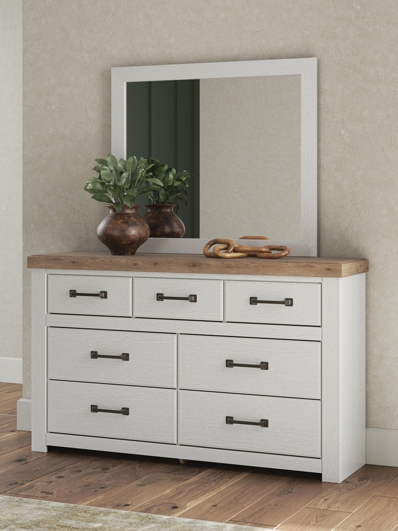 Savonport King Panel Bed, Dresser and Mirror in White/Brown - PKG025301