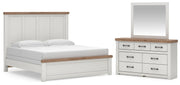 Savonport King Panel Bed, Dresser and Mirror in White/Brown - PKG025301