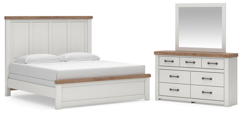 Savonport King Panel Bed, Dresser and Mirror in White/Brown - PKG025301