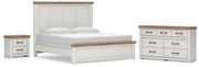 Savonport King Panel Bed, Dresser and Nightstand in White/Brown - PKG025308