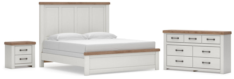 Savonport King Panel Bed, Dresser and Nightstand in White/Brown - PKG025308