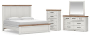 Savonport King Panel Bed, Dresser, Mirror and Chest in White/Brown - PKG025305