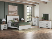 Savonport King Panel Bed, Dresser, Mirror, Chest and Nightstand in White/Brown - PKG025306