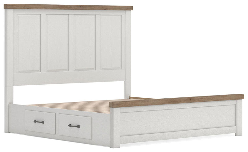 Savonport King Panel Bed with Storage, Chest and Nightstand in White/Brown - PKG025404