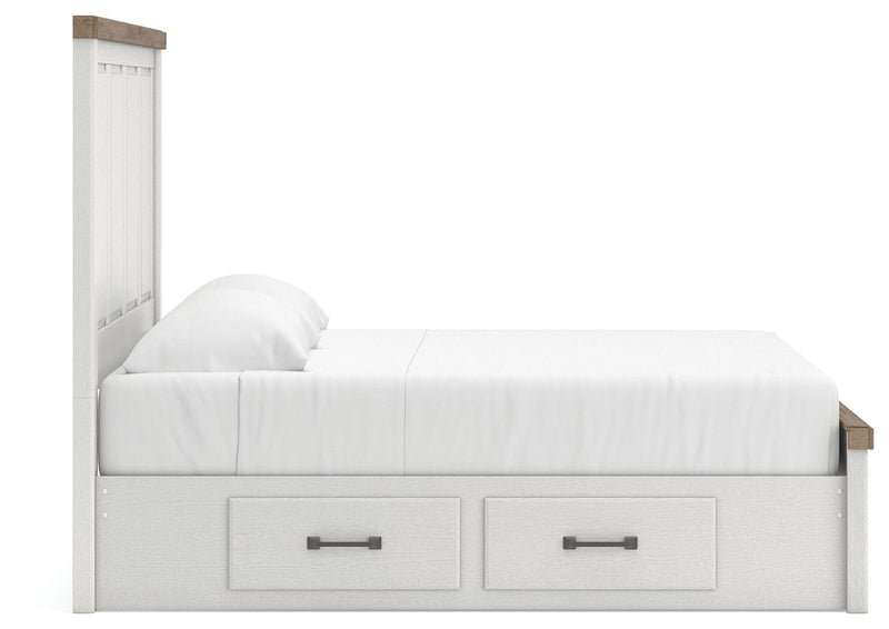 Savonport King Panel Bed with Storage, Chest and Nightstand in White/Brown - PKG025404