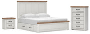 Savonport King Panel Bed with Storage, Chest and Nightstand in White/Brown - PKG025518
