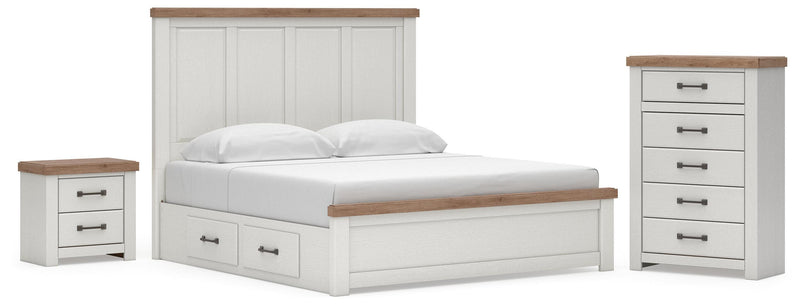Savonport King Panel Bed with Storage, Chest and Nightstand in White/Brown - PKG025518