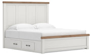 Savonport King Panel Bed with Storage, Chest and Nightstand in White/Brown - PKG025518