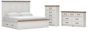 Savonport King Panel Bed with Storage, Dresser and Chest in White/Brown - PKG025403
