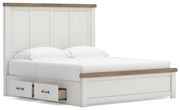 Savonport King Panel Bed with Storage, Dresser and Mirror in White/Brown - PKG025402