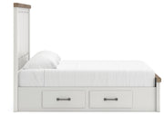 Savonport King Panel Bed with Storage, Dresser and Mirror in White/Brown - PKG025516