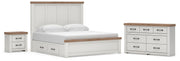 Savonport King Panel Bed with Storage, Dresser and Nightstand in White/Brown - PKG025409