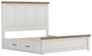 Savonport King Panel Bed with Storage. Dresser, Mirror and Nightstand in White/Brown - PKG025405