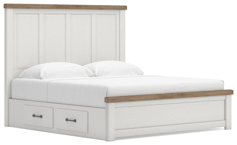 Savonport King Panel Bed with Storageand Dresser in White/Brown - PKG025408
