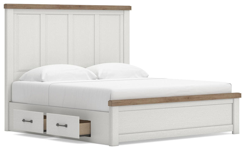 Savonport King Panel Bed with Storageand Dresser in White/Brown - PKG025408