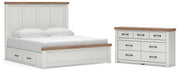 Savonport King Panel Bed with Storageand Dresser in White/Brown - PKG025522