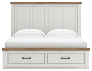 Savonport King Panel Storage Bed and Dresser in White/Brown - PKG025315