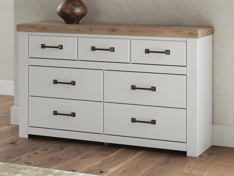 Savonport King Panel Storage Bed and Dresser in White/Brown - PKG025538