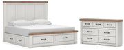 Savonport King Panel Storage Bed and Dresser in White/Brown - PKG025538