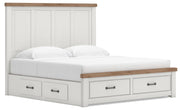 Savonport King Panel Storage Bed and Dresser in White/Brown - PKG025538